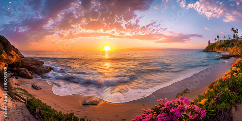 Colorful sunset over ocean in Pismo Beach California