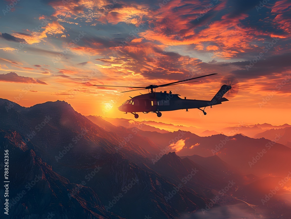 Combat helicopter ready to go into action to protect the local population. concept: peace Combat helicopter ready to go into action to protect the local population. concept: peace