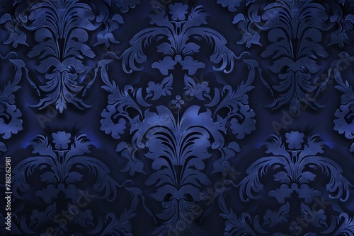 An ornate royal blue damask pattern infuses luxury and sophistication into any design space or creative project.