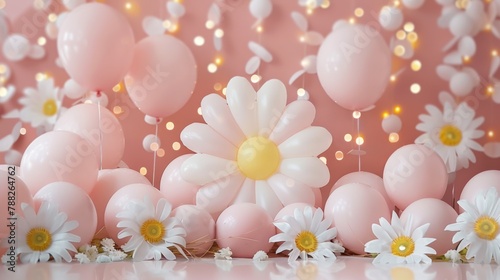 Kids birthday. Children's birthday decorations. Lots of pink balloons and decorations  © MUS_GRAPHIC