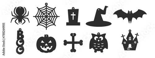 10 vector Halloween designs of earrings, pendant or keychain. Jewelry silhouette cut template. Laser cutting with leather, wood or metal