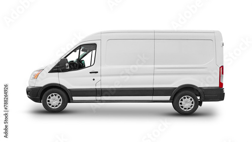 Van with empty side, space for design, transport car mock up. Delivery van isolated on white background