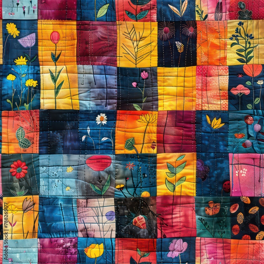 Obraz premium Seamless patchwork quilt linen fabric pattern background