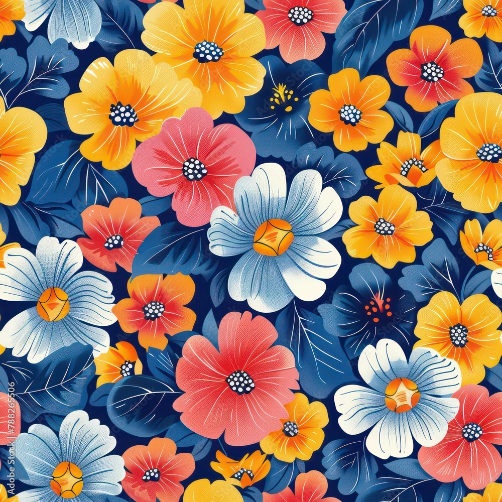 Seamless preppy multicolored flowers pattern background Seamless preppy multicolored flowers pattern background