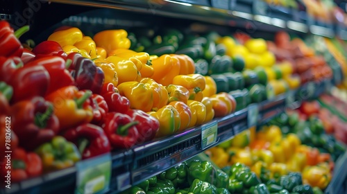 Shopper selecting fresh produce, macro detail, vibrant colors, healthy lifestyle, grocery store visit 