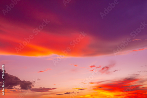 Abstract and pattern of cloud sky Calming coral, Orange, Trend color of the year background, Pattern of colorful cloud and sky sunset or sunrise: Dramatic sunset in twilight