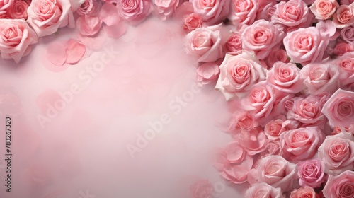 Pink roses frame. Love, romance and wedding concept. Anniversary.