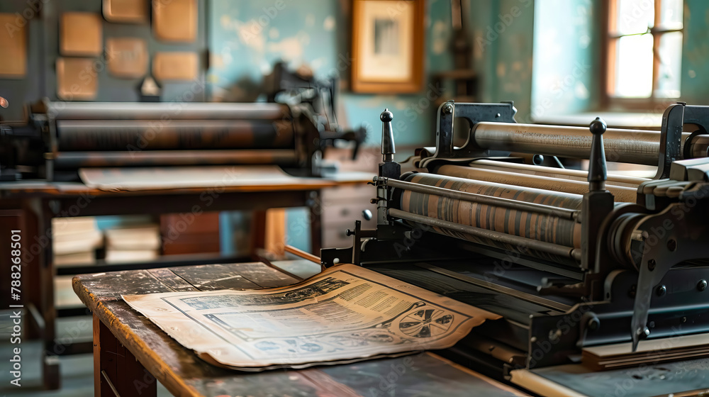 old Newspaper sheets rolling over presses. old Newspaper sheets rolling over presses.