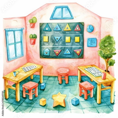 Colorful Math Classroom Illustration