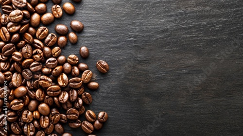 Coffee beans on a dark background, perfect for coffee lovers' projects 