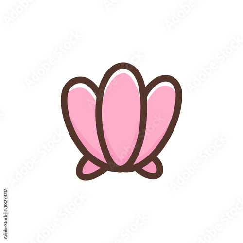 Сute pink sea shell. Marine conch, underwater mollusc in seashell. Nautical beach decoration. Colorful vector illustration. Design element or icon isolated on white background