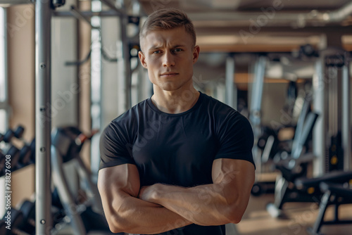 handsome man trainer in modern gym