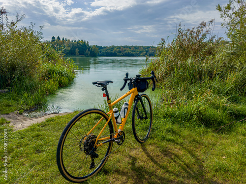 Gravel bicycle in the city park on the summer season