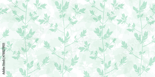 Spring branches seamless vector pattern. Small leaves prune, watercolor delicate blue floral ornament
