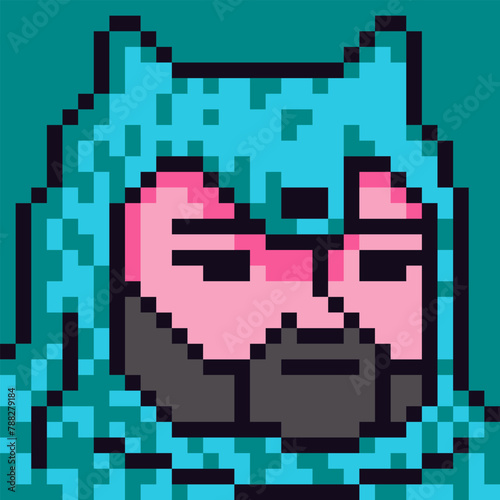 Pixel art male character bearded man with bear skin hoodie 8-bit man, avatar, cartoon vector icon, game user or web profile person, people, social net portrait, young guy face, minimalistic vector