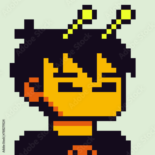 8-bit boy with snail horns, pixel art faceless male character, man avatar, cartoon vector icon, game user or web profile person, people, social net portrait, young guy face, minimalistic vector