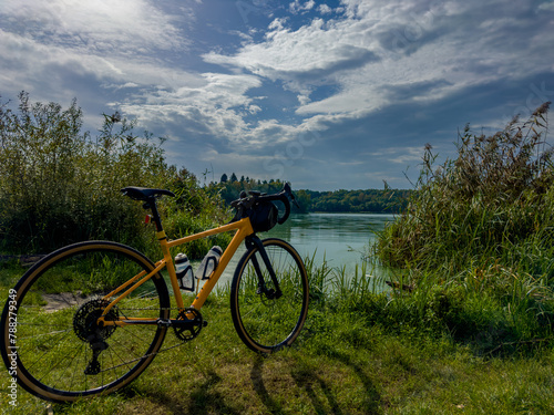 Gravel bicycle in the city park on the summer season