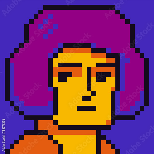 Pixel art young human face, 8-bit girl, avatar male character head, cartoon vector icon, game user or web profile persons and people, social net portrait, minimalistic fashion, vector