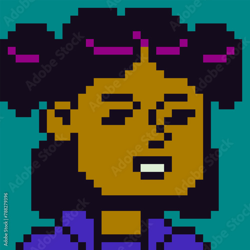 8-bit girl, pixel art young woman face,  avatar female character, cartoon vector icon, game user or web profile persons and people, social net portrait, minimalistic fashion, vector