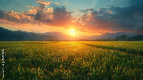 Picture the tranquil rice fields of Isaan, where the letters of THAILAND rise from the verdant landscape © 2D_Jungle