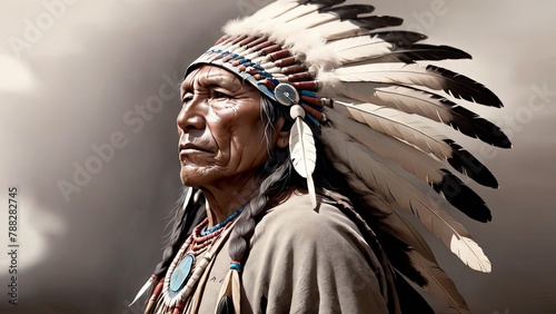 Sioux Elder in Traditional Headdress