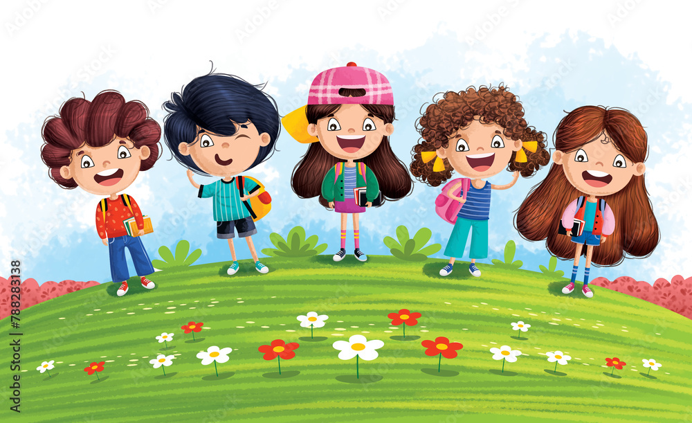 Happy children illustration hand drawn Happy children illustration hand drawn