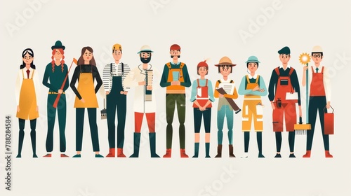 Vector of a large group of people of different occupations travel from country to country in search for a new job 