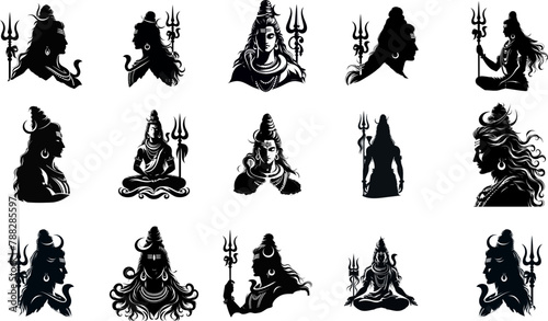 A collection of silhouette images of Lord Shiva 