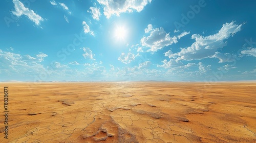 A vast expanse of golden sand stretching out to the horizon under a cloudless skyillustration photo
