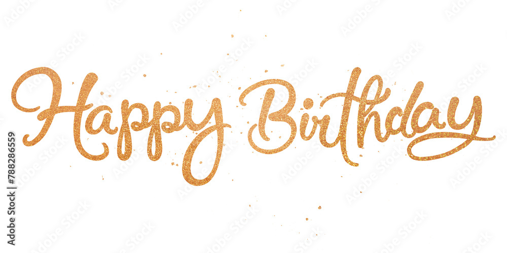 Happy birthday png word, gold glittery calligraphy digital sticker in transparent background