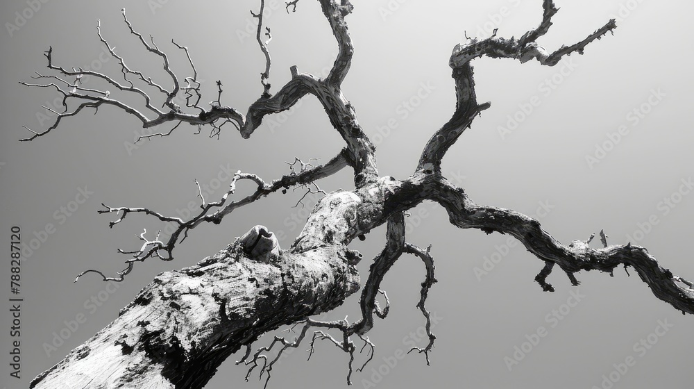 The skeletal remains of a long-dead tree, its twisted branches reaching for the skyimage illustration
