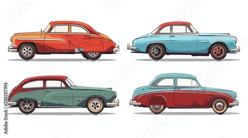 Four Cars or vehicles. Different types of cars sedan