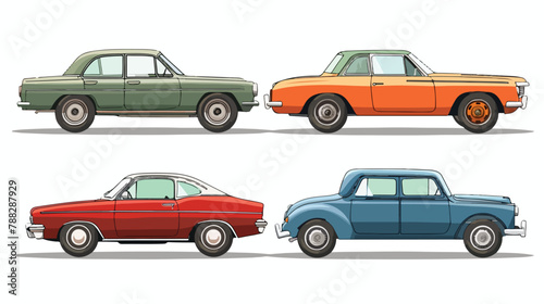 Fototapeta Naklejka Na Ścianę i Meble -  Four Cars or vehicles. Different types of cars sedan