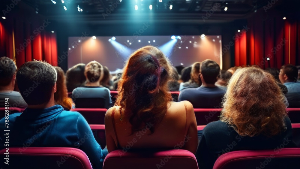 the audience is sitting in a theater or movie theater, waiting for a performance