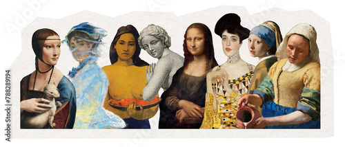 PNG famous artworks sticker, women of great masterpiece paintings in transparent background photo