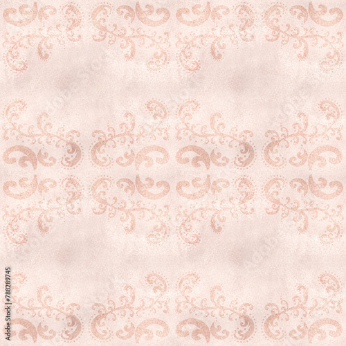 Seamless vintage pattern. Damask ornament with grunge texture. Hand-drawn watercolor illustration. Geometric pattern for wallpapers, textile, vintage cards, scrapbooking paper