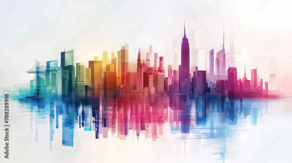 Abstract city building skyline metropolitan area in contemporary color style and futuristic effects. Real estate and property development.