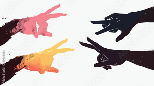Four Hands. Black silhouettes. Different gestures 
