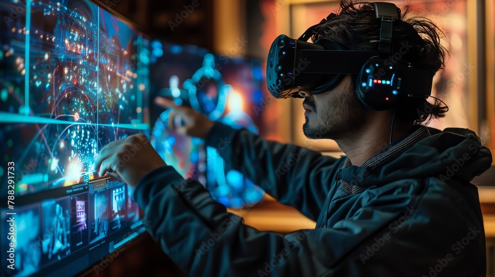 Scientist developing a device that allows users to experience historical events live, altering perceptions of time and space