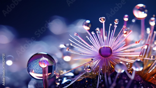 macrophotos of fairy plants in dewdrop photo