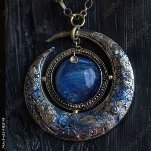 Pendant in the shape of the moon, decorated with moonstone