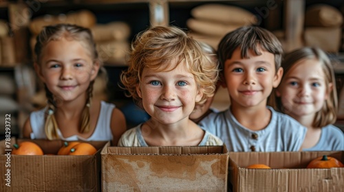 Kids participating in a charity event, raising funds or donating goods to help less fortunate children on Children's Dayimage illustration