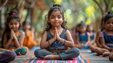 Children engaging in yoga or meditation sessions, promoting physical and mental well-being on Children's Dayillustration