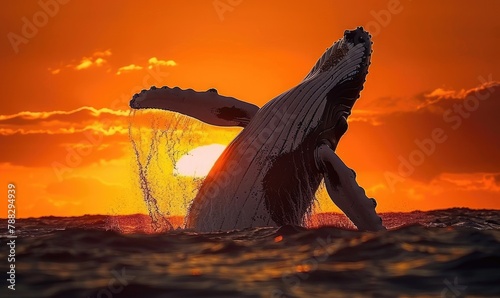 A breaching orca whale captured in mid-air against a vibrant sunset sky © TheoTheWizard