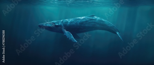 A blue whale gliding effortlessly through the ocean depths