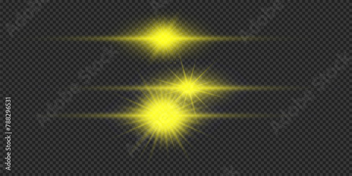 Set of yellow horizontal light effects of lens flares