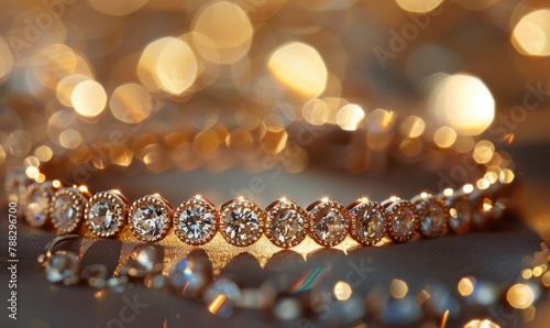 A tennis bracelet adorned with a continuous line of sparkling cubic zirconia stones photo