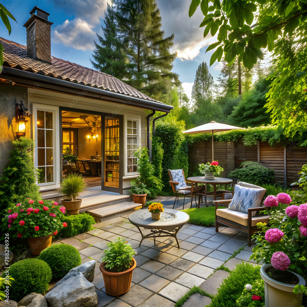 Fototapeta premium Modern house in the garden