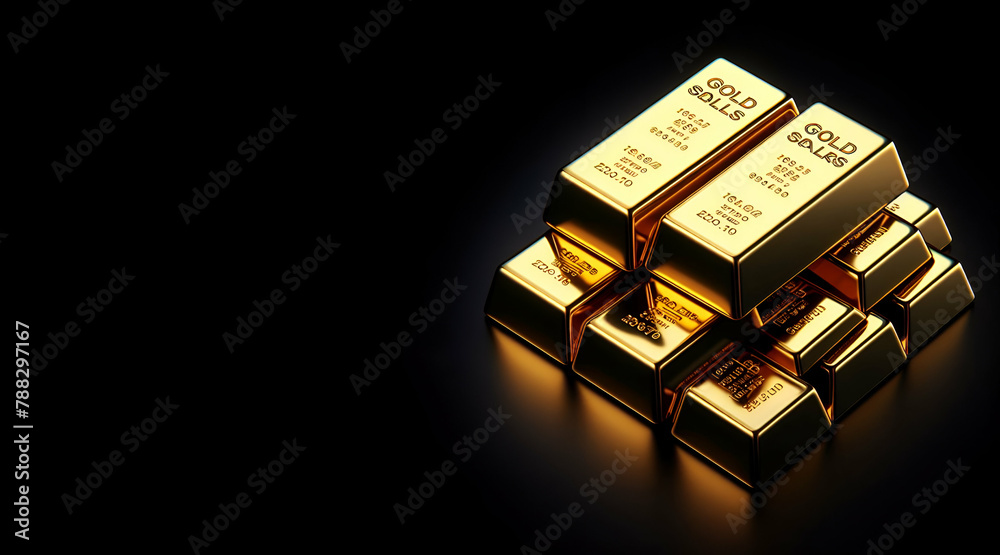 Gold bars on a dark backdrop Valuable metals for investing or stockpiling, generative ai