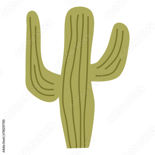 Green cactus.Isolated on white background. Desert plant.Prickly plant.Wild west. Isolated on white background.Vector flat illustration.